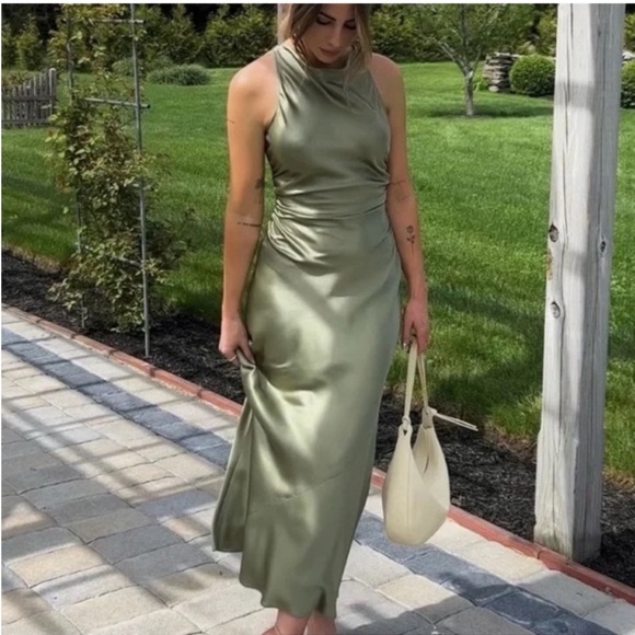 Reformation Casette Silk Dress in Artichoke 6 - Picture 12 of 13